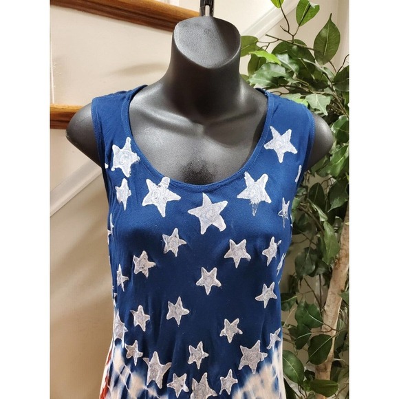7 Islands American Flag Multicolor Rayon Round Neck Knee Length Dress 2X - Picture 5 of 10
